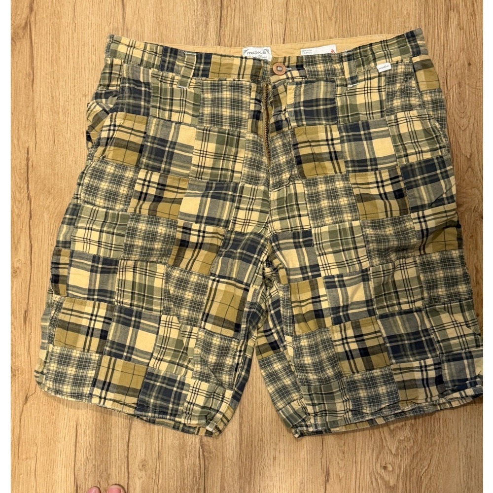 Matix 100 Percent Cotton Size 30 Patchwork Plaid Shorts Green Tan Preppy Y2K